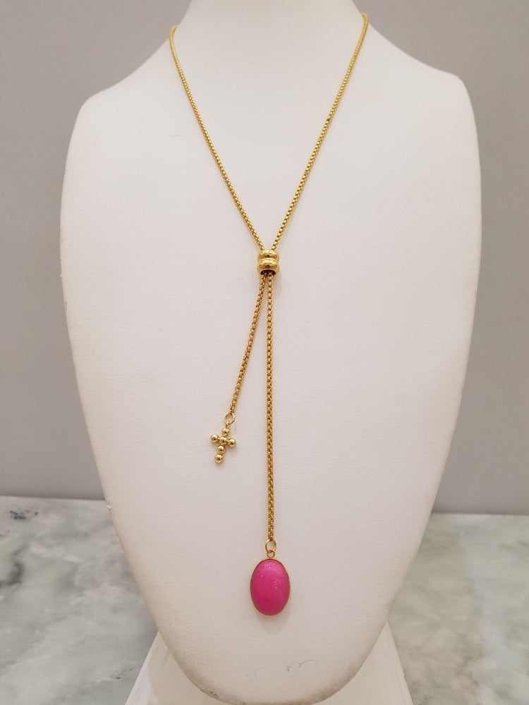 Pink Agate Cross Affirmation Slider Necklace