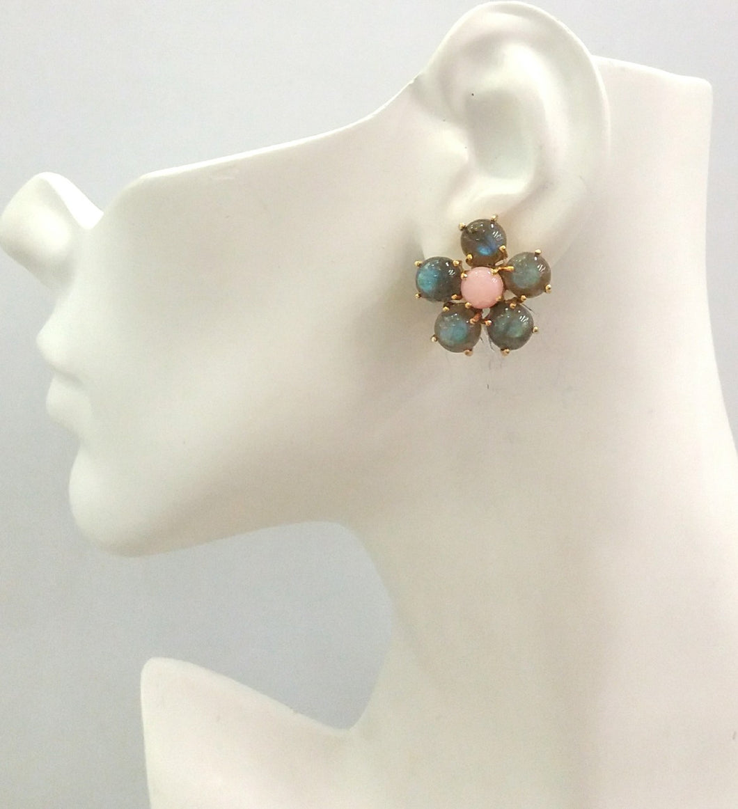 Labradorite & Pink Opal Bloom Earrings