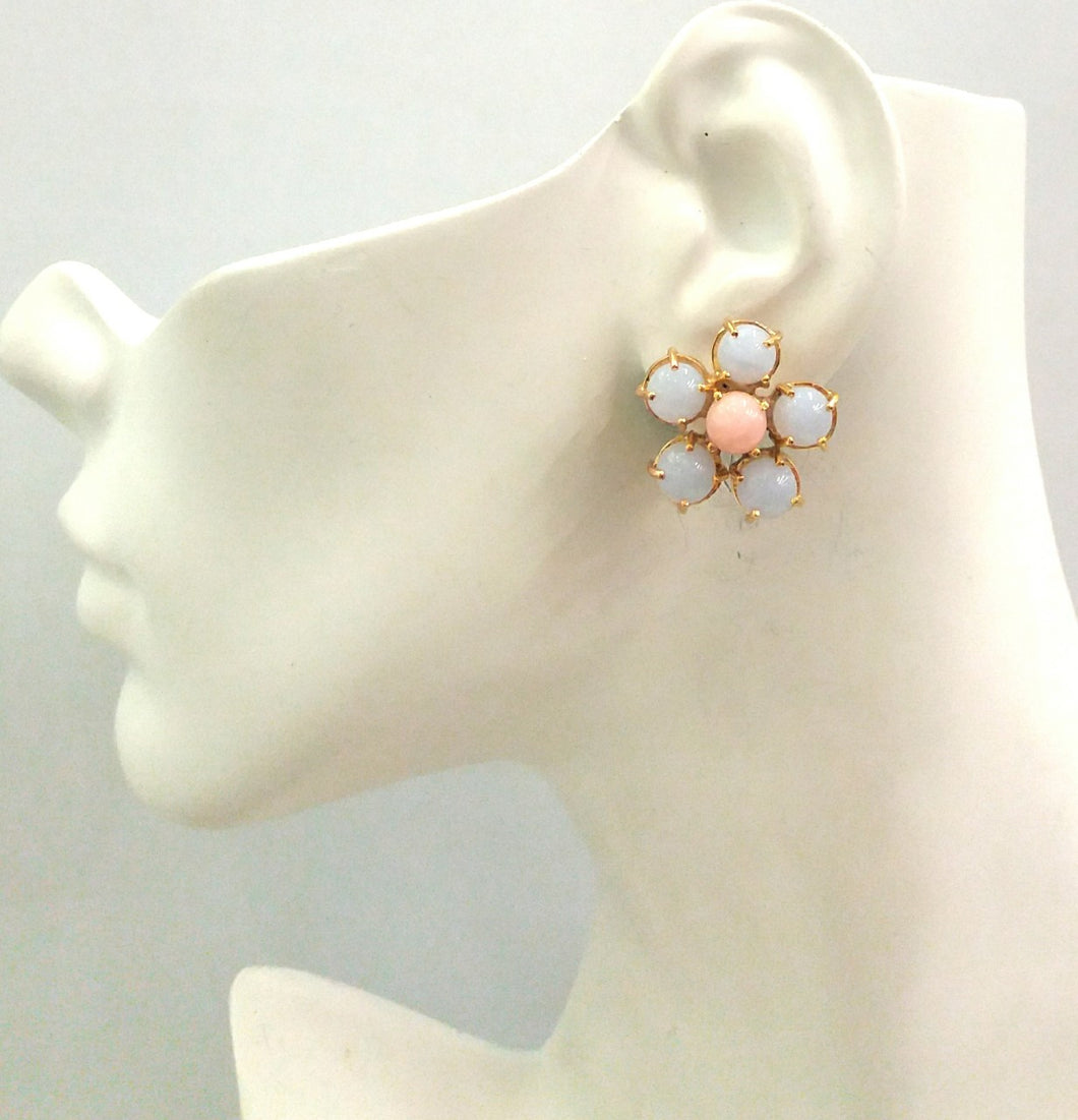 Blue Lace Agate & Pink Opal Bloom Earrings