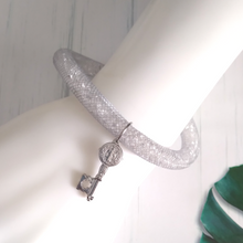 Silver Crystal Mesh Key Bracelet