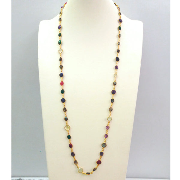 Emerald, Amethyst, Ruby, Lemon Quartz, Blue Sapphire & Labradorite Jeweled Chain Necklace