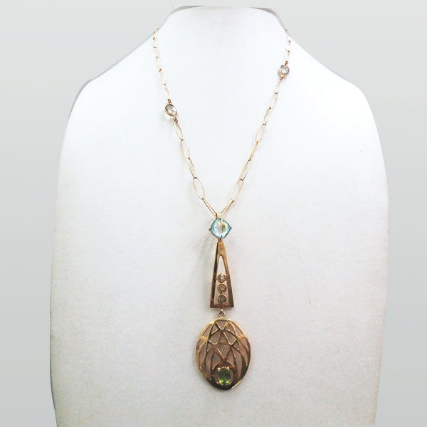 Blue Topaz, Citrine and Peridot Tree of Life Necklace