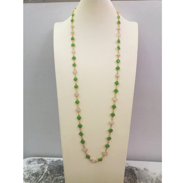 Apple Green Chalcedony & Moonstone Jeweled Chain Necklace