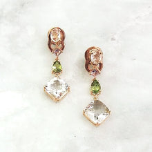 Oval White Topaz Studs with Amethyst, Peridot & Square Rock Crystal Detachable Dangle Twinset Earrings