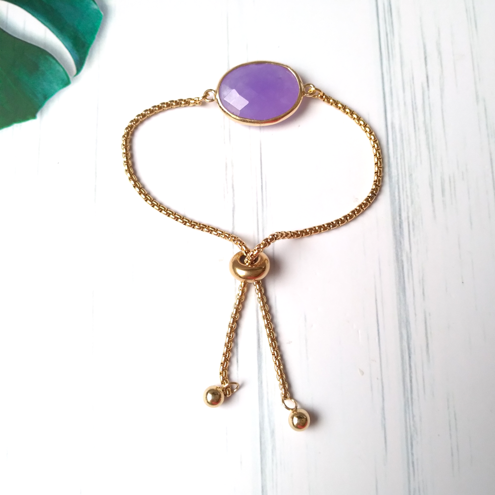 Oval Lavender Jade Jeweled Slider Bracelet