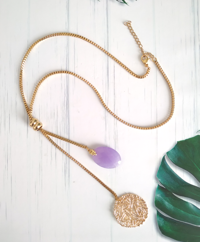 Sinamay with Oval Lavender Jade Slider Necklace