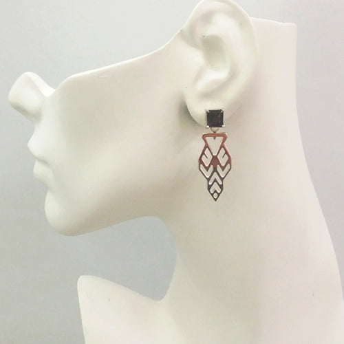 Smokey Quartz Square Stud with Lawin Dangling Earrings