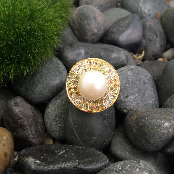 SouthSea Pearl with Peridot, Citrine & White Zircon Cocktail Ring