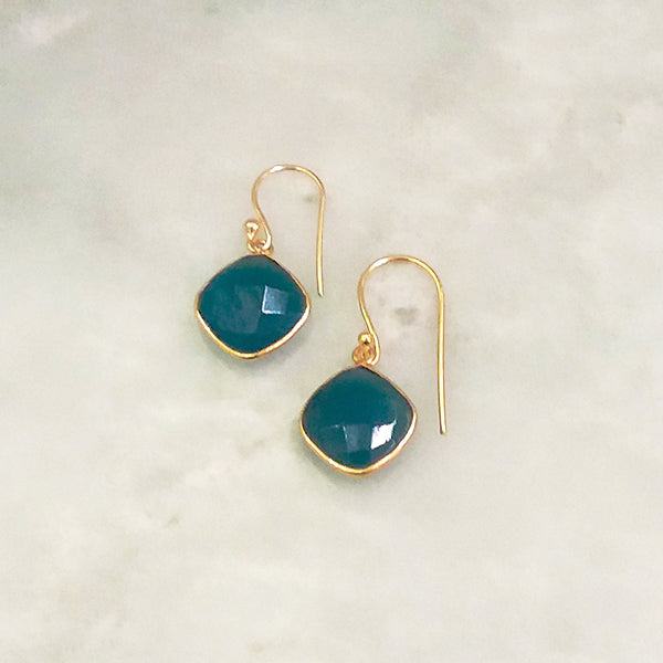 Teal Blue Agate Single Drop Hook Earrings