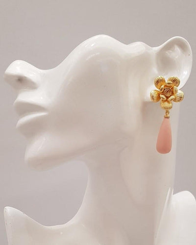 Textured Rose Studs with Coral Earrings