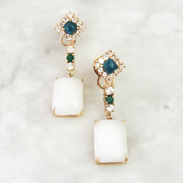 White Topaz & Apatite Studs with White Topaz , Green Agate & White Agate Twinset Earrings