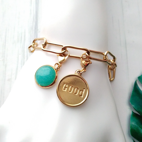 Round Amazonite and Good Affirmation Paperclip Bracelet