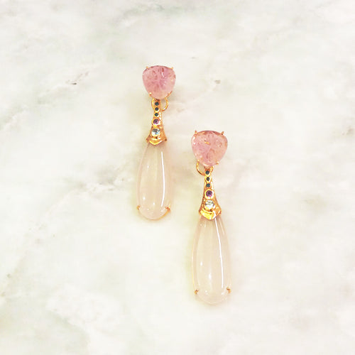 Amethyst Stud with Paraiba Blue Topaz, Amethyst, Blue Topaz & White Chalcedony Twinset Earrings