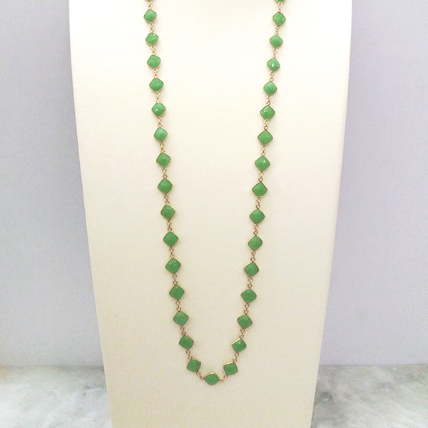 Apple Green Chalcedony Jeweled Chain Necklace