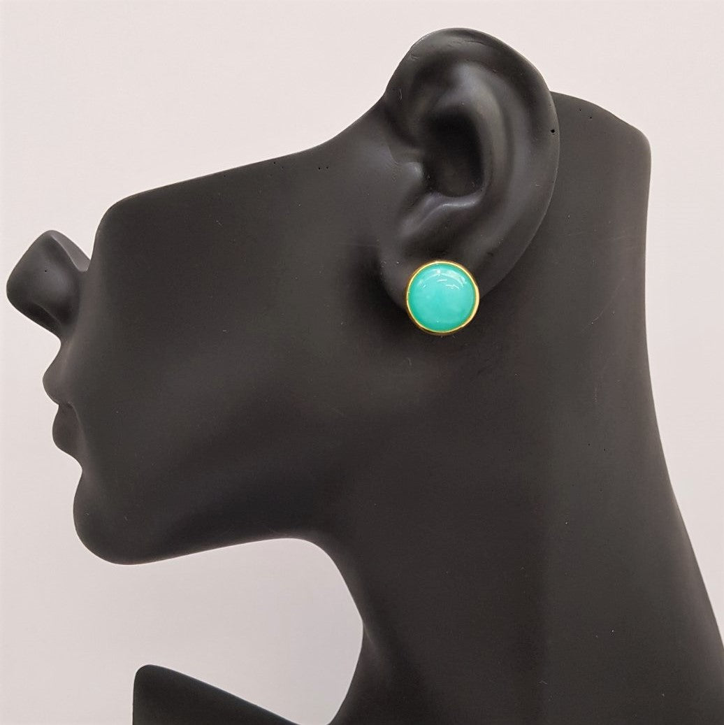 Aquagreen Jade Simple Gemstone Stud Earrings