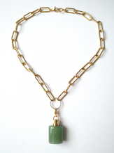 Lisa Necklace with Square Green Jade Essential Oil Bottle