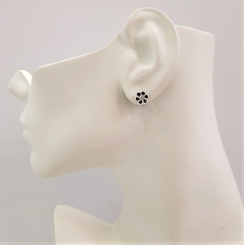 Black Enamel Flower Stud Earrings