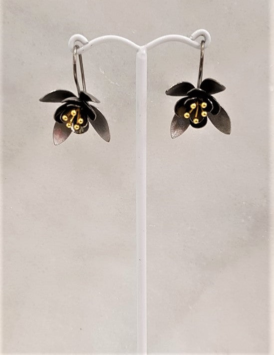 Black Rhodium 2 Tone Flower Earrings