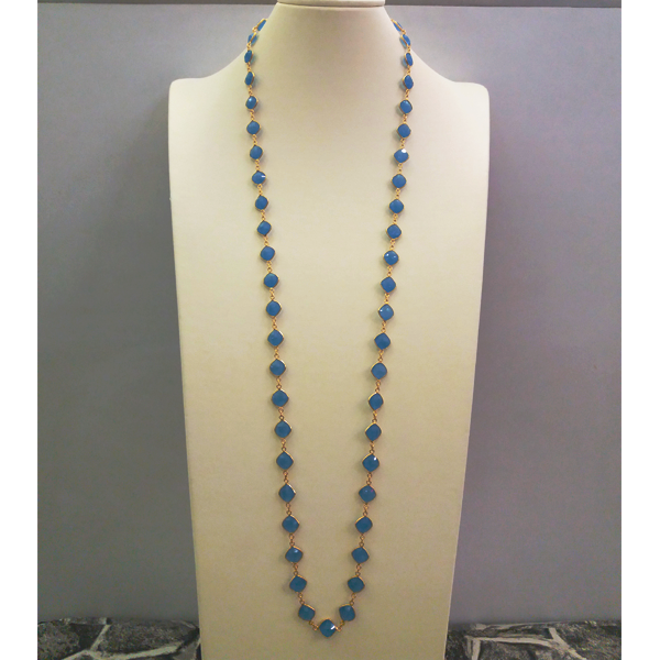 Blue Agate Cushion Jeweled Chain Necklace