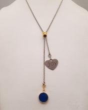 Blue Agate with Joy Affirmation Slider Necklace 2 Tone