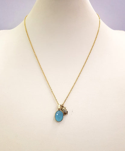 Blue Chalcedony with Ladybug Single Gemstone Pendant