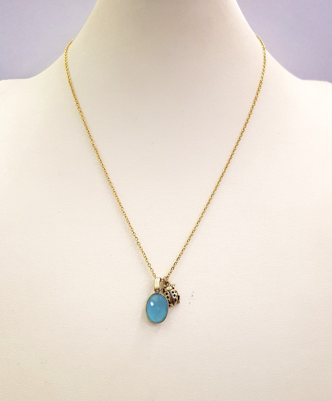 Blue Chalcedony with Ladybug Single Gemstone Pendant