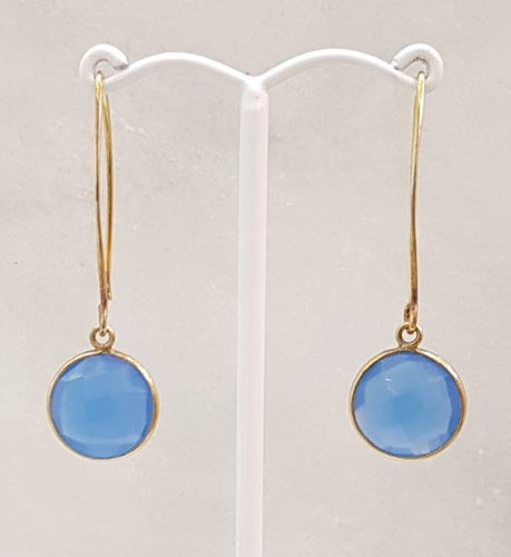 Blue Agate Single Gem Drop V-hook Earrings