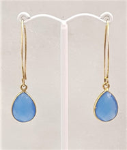 Blue Agate Single Gem Drop V-hook Earrings
