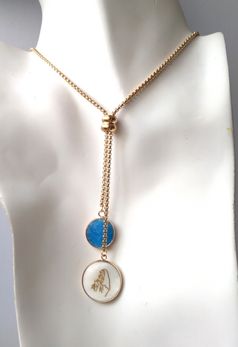 Blue Jade with Mother and Child Slider Necklace