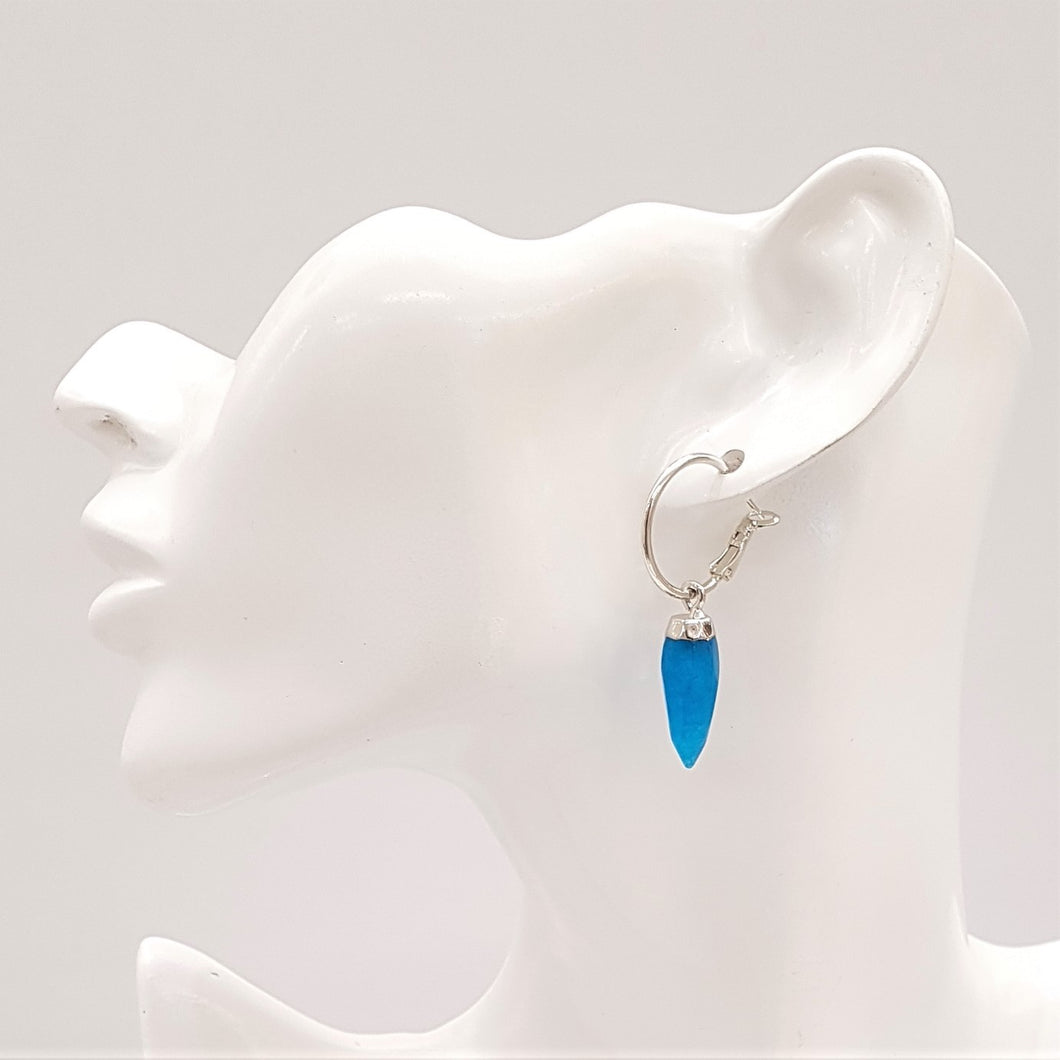 Blue Agate Single Drop Round Hoop Earrings