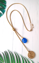 Blue Agate with Saint Benedict Medal Slider Necklace