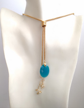 Blue Jade & Branches with Leaves Slider Necklace