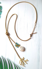 Branch Coral with Apatite, Peridot & White Pearls Slider Necklace