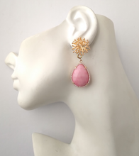 Branch Coral Stud with Haloed Pink Jade Earrings
