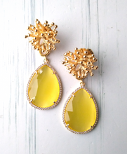 Branch Coral Brass Stud with Haloed Canary Yellow Quartz Detachable Dangles