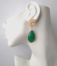 Branch Coral Stud with Haloed Green Agate Earrings