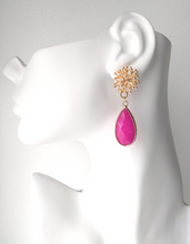Branch Coral Stud Earrings with Hot Pink Jade Dangles