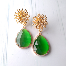 Branch Coral Studs with Haloed Green Cat's Eye Detachable Dangles