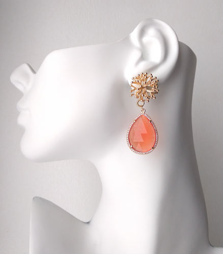 Branch Coral Stud with Tangerine Quartz Earrings