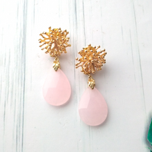 Branch Coral Stud with Rose Quartz Earrings