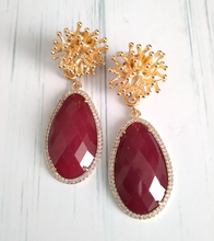 Branch Coral Stud with Haloed Red Jade Earrings