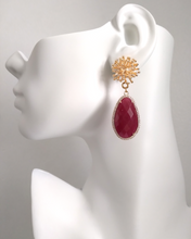 Branch Coral Stud with Haloed Red Jade Earrings
