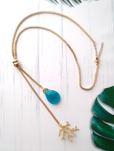 Teal Jade with Branch Coral Slider Necklace