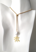 Branch Coral with White Keishi Pearl Slider Necklace