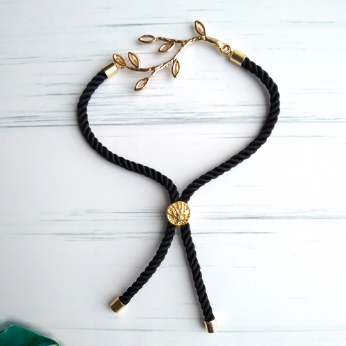 Branches with Leaves Slider Bracelet in Black