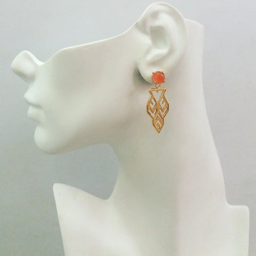 Carnelian Round Stud with Lawin Dangling Earrings