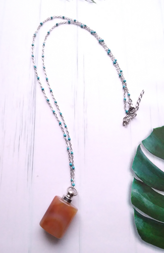 Carnelian Square Essential Oil Bottle Pendant Silver