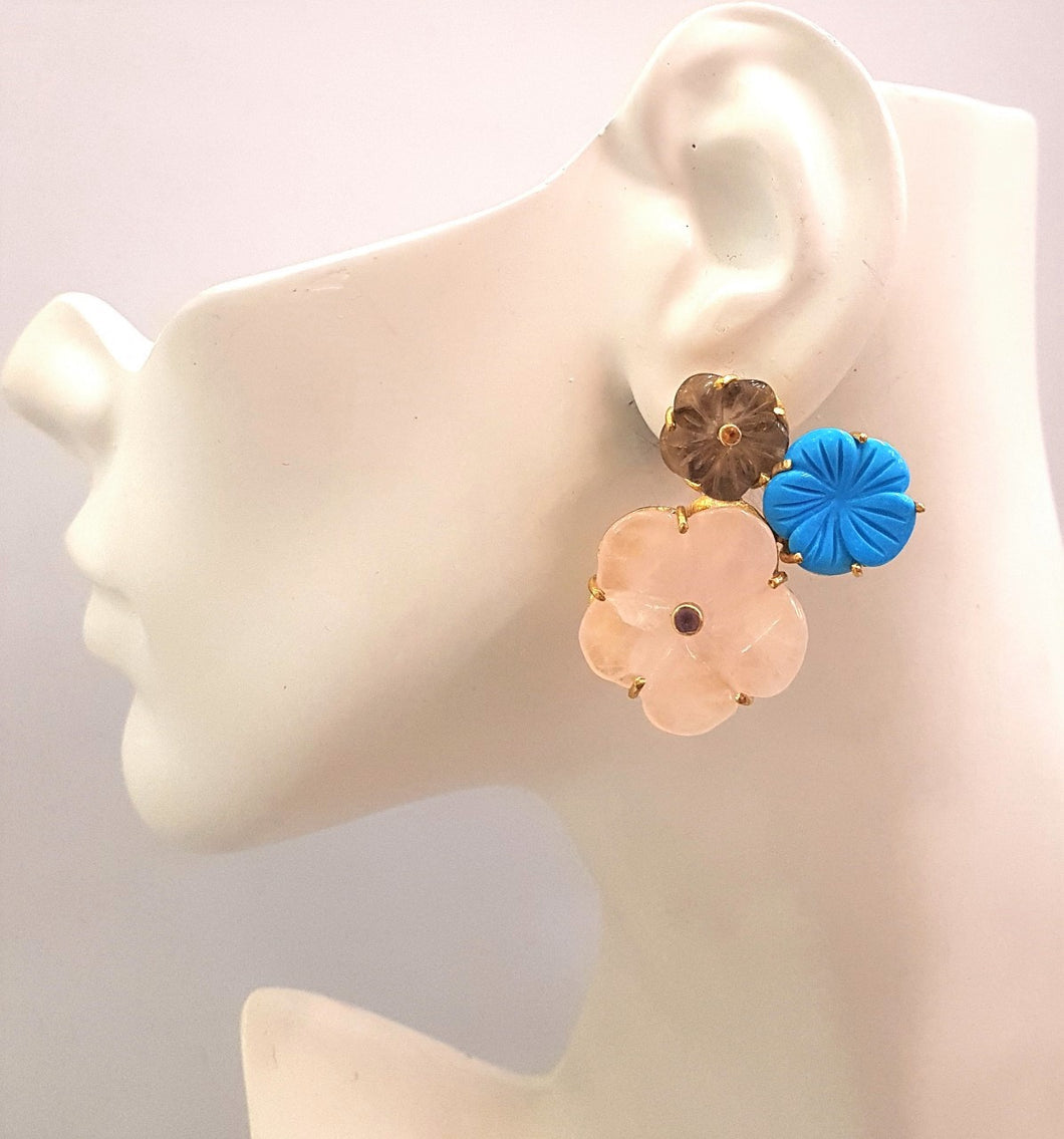 Carved Flower Cluster Bloom Earrings