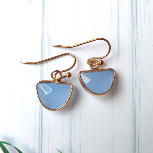 Blue Chalcedony Single Gem Drop Earrings