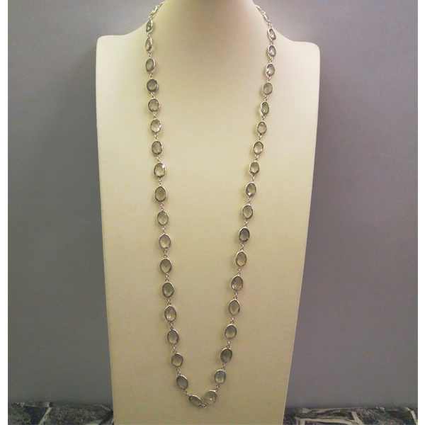 Clear Quartz Oval Jeweled Chain Necklace